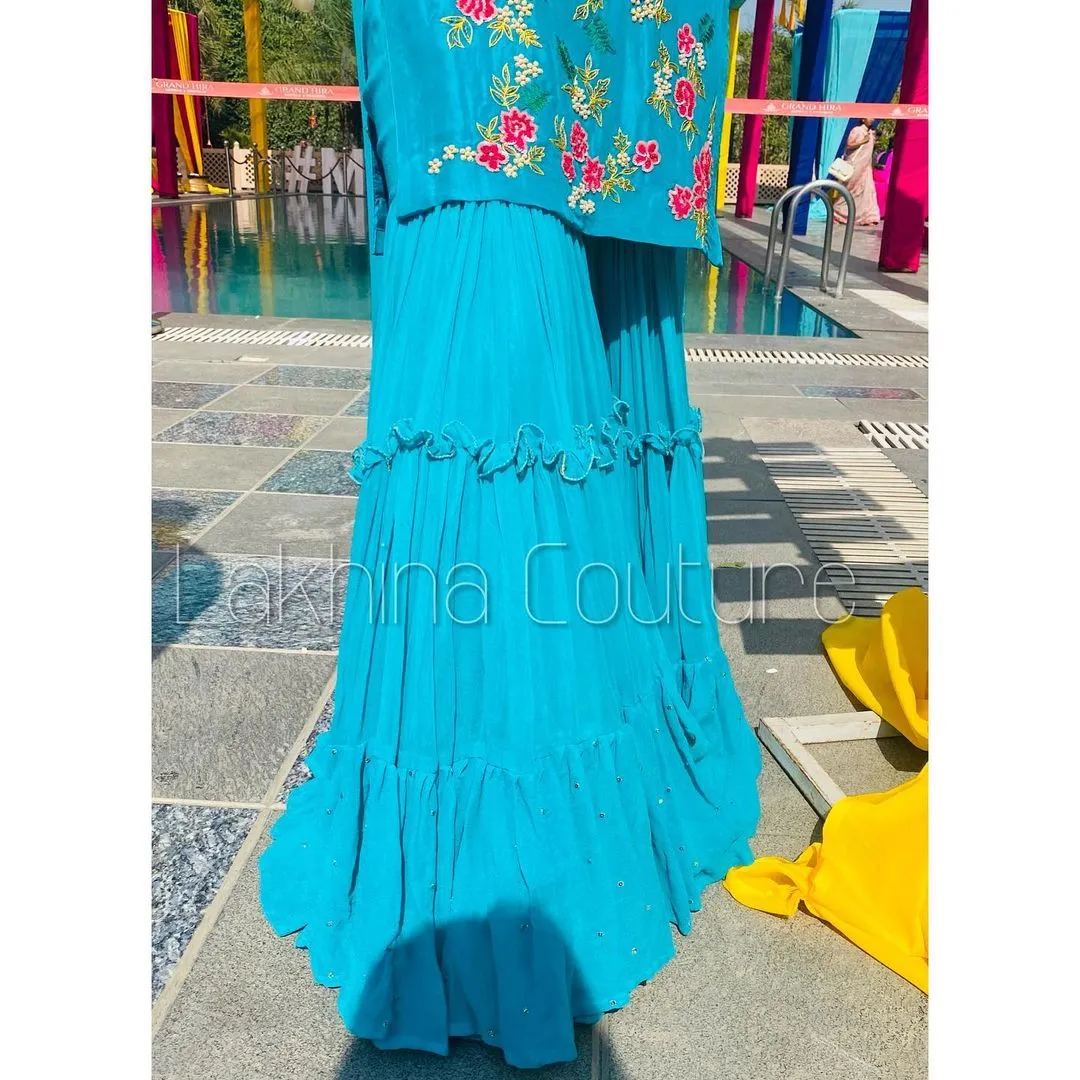 Turquoise Embroidered Suit