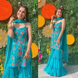 Turquoise Embroidered Suit