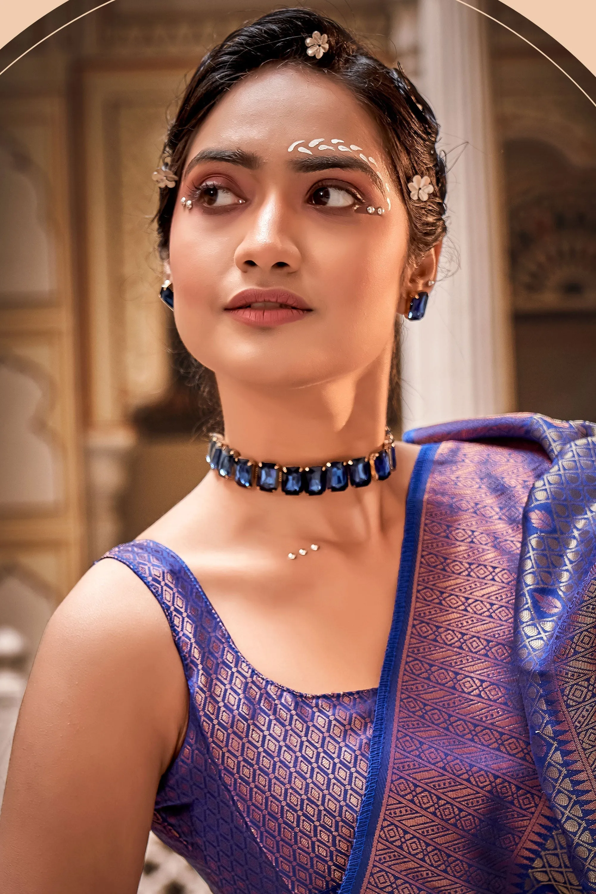 Weaving Work On Art Silk Fabric Navy Blue Color Gorgeous Saree