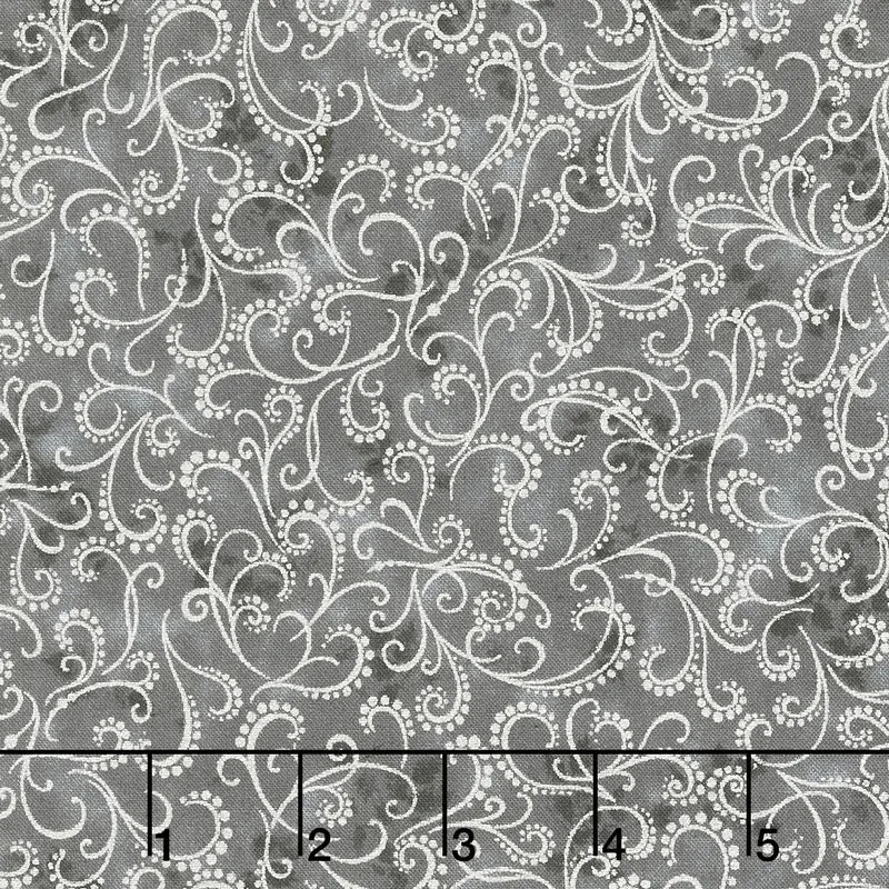 Winter's Grandeur - Champagne Ornate Scroll Ash Metallic Yardage