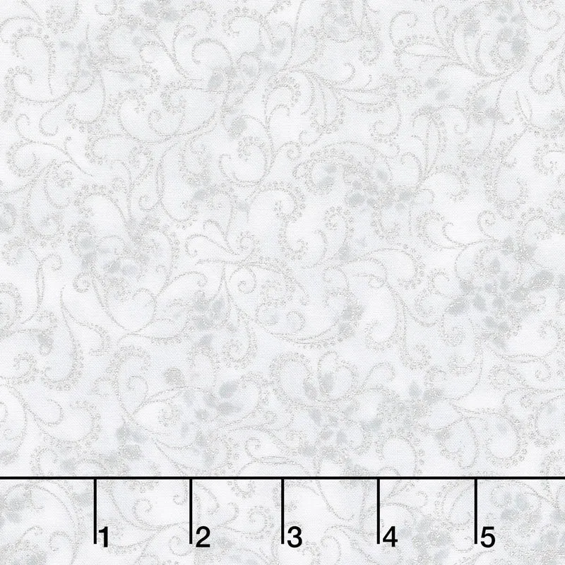 Winter's Grandeur - Champagne Ornate Scroll Silver Metallic Yardage