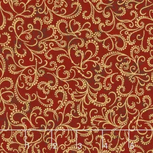 Winter's Grandeur - Holiday Ornate Scroll Crimson Metallic Yardage