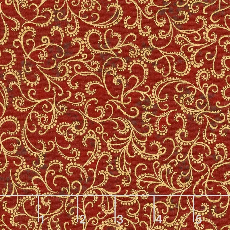 Winter's Grandeur - Holiday Ornate Scroll Crimson Metallic Yardage
