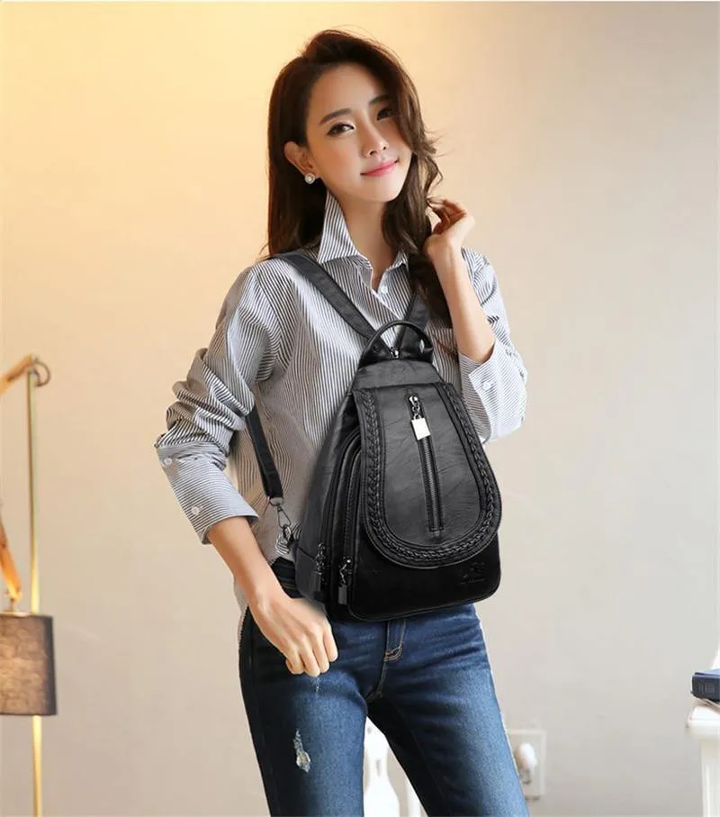 Women Genuine Leather Backpacks Zipper Chest Bag Travel Back Pack School Bags For Teenage Girls