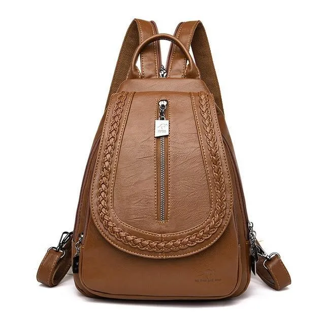 Women Genuine Leather Backpacks Zipper Chest Bag Travel Back Pack School Bags For Teenage Girls