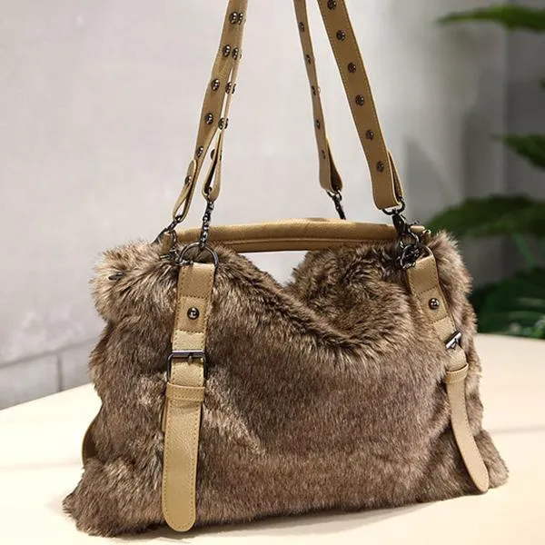 Women's Plush Elegant Shoulder Bag Tote Handbag