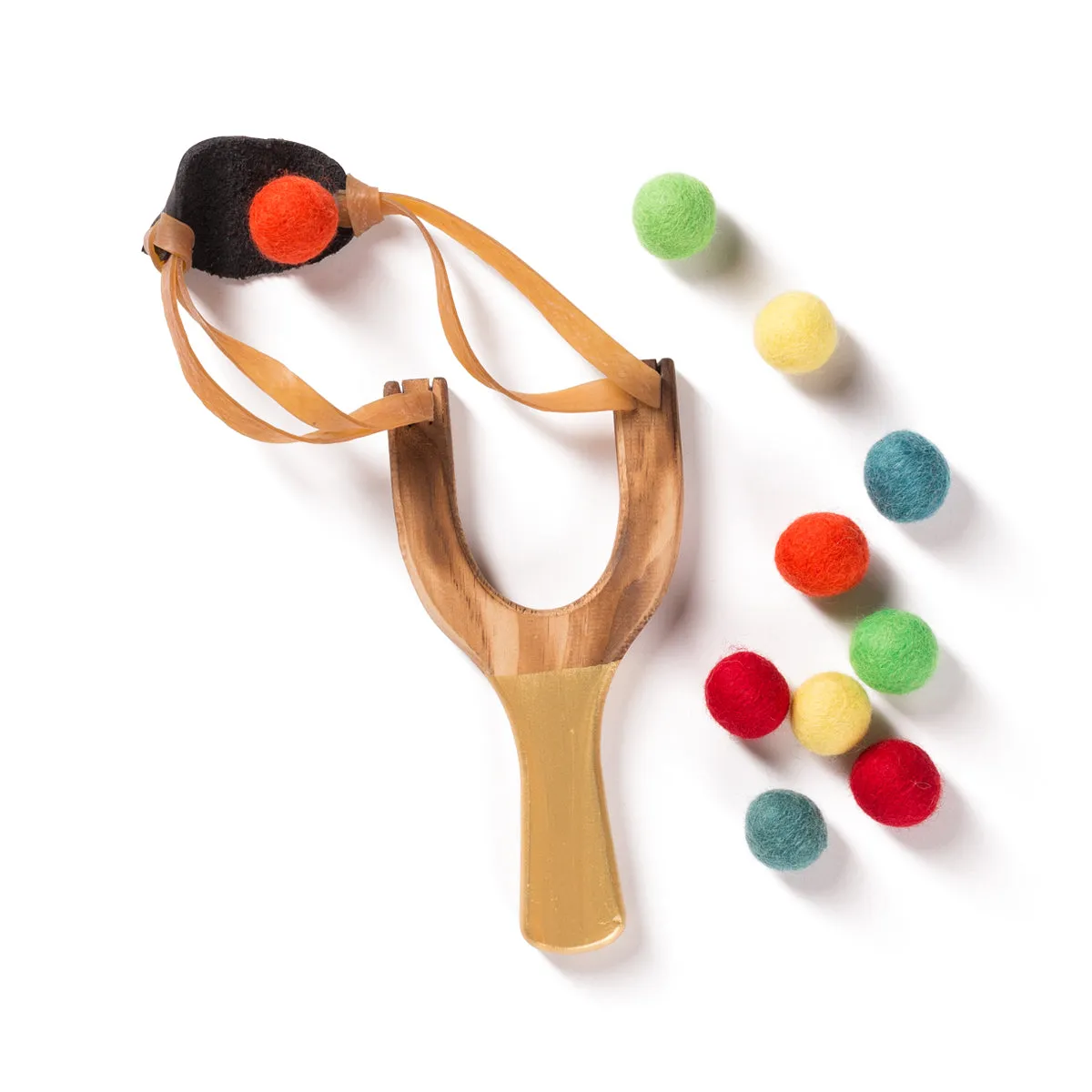 Wooden Slingshot with Felt Ammo