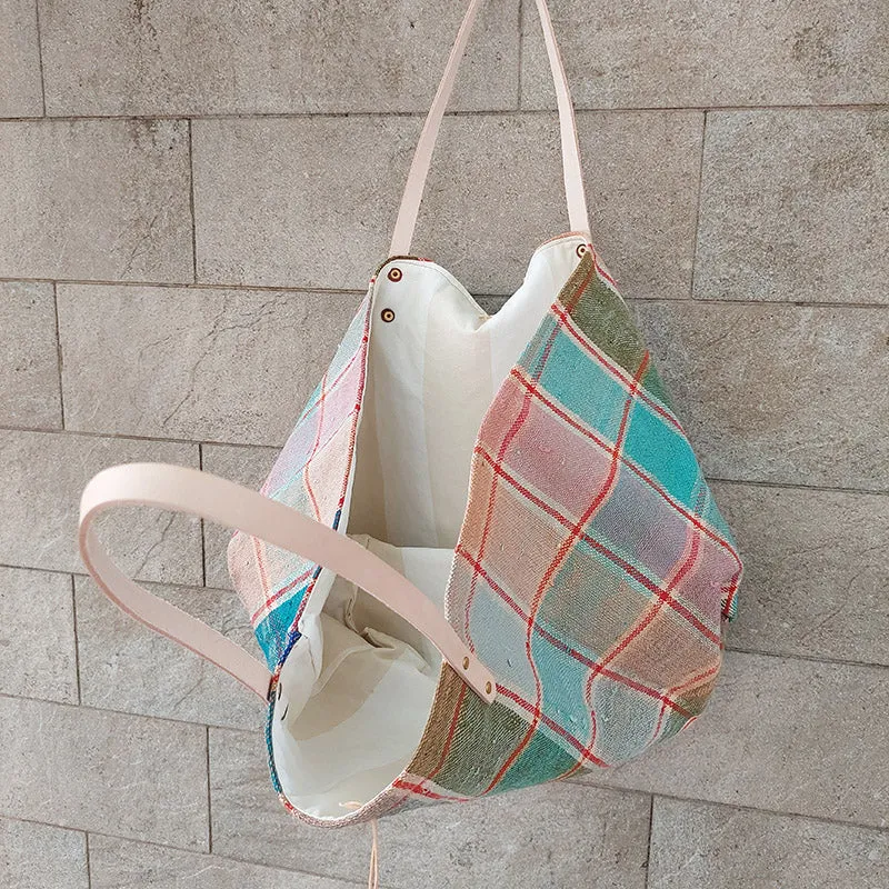 西班牙設計師/Woven Cotton Tote Bag - Blue Tassel