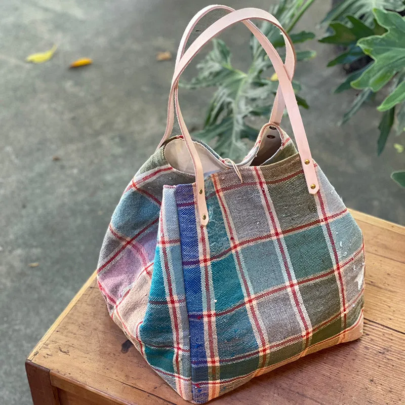 西班牙設計師/Woven Cotton Tote Bag - Blue Tassel