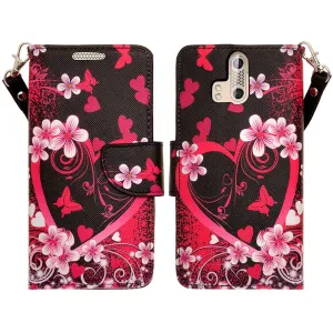 ZTE Axon Pro Case, Wrist Strap Magnetic Fold[Kickstand] Pu Leather Wallet Case with ID & Credit Card Slots for ZTE Axon Pro - Heart Butterflies
