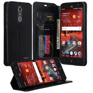 ZTE Blade Spark Z971, ZTE ZMAX One, ZTE Grand X4, X 4 Case, Magnetic Flip [Kickstand] Pu Leather Wallet Cover with Slots - Black
