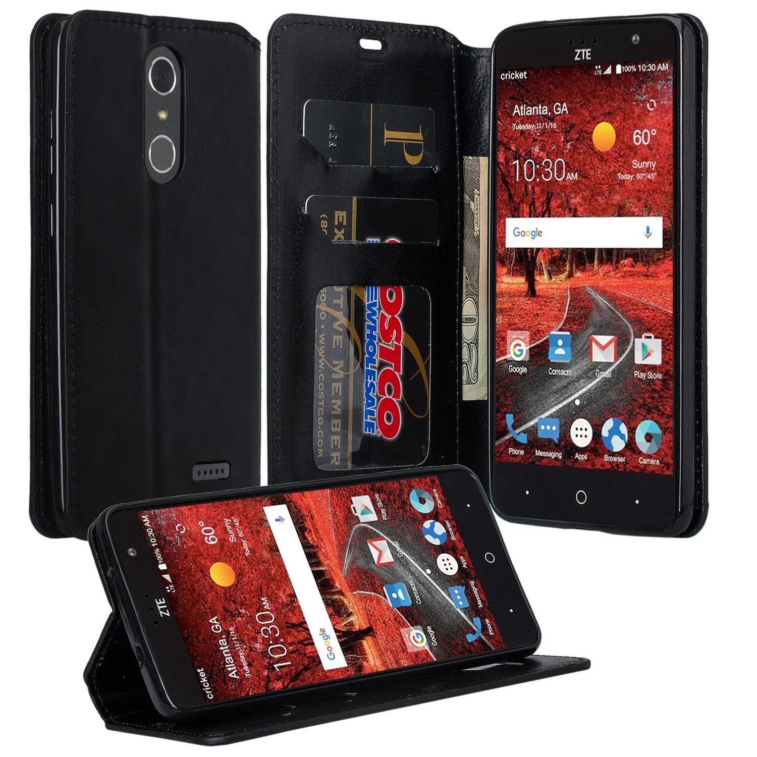 ZTE Blade Spark Z971, ZTE ZMAX One, ZTE Grand X4, X 4 Case, Magnetic Flip [Kickstand] Pu Leather Wallet Cover with Slots - Black
