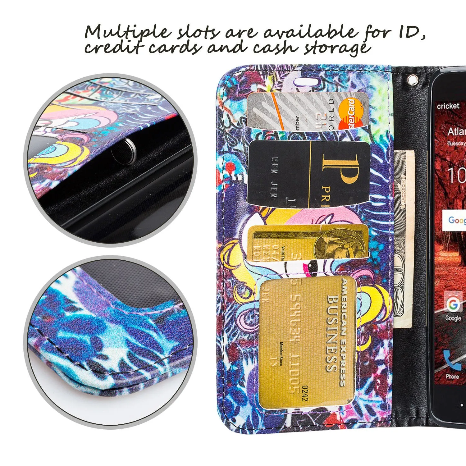 ZTE Blade Spark Z971, ZTE ZMAX One, ZTE Grand X4, X 4 Case, Wrist Strap Pu Leather Magnetic Flip [Kickstand] Wallet Cover with Slots - Rainbow Unicorn