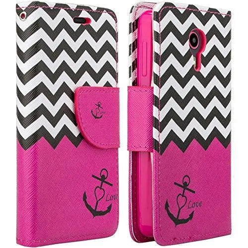 ZTE Ultra Case | ZTE Quest | ZTE Uhura Case, Wrist Strap Magnetic Flip Fold[Kickstand] Pu Leather Wallet Case with ID & Credit Card Slots for ZTE Ultra/Quest/Uhura - Hot Pink Anchor