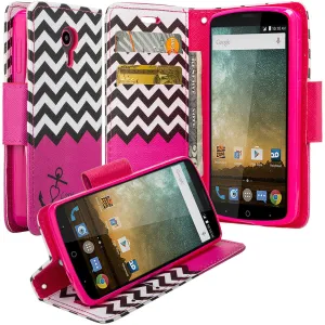 ZTE Ultra Case | ZTE Quest | ZTE Uhura Case, Wrist Strap Magnetic Flip Fold[Kickstand] Pu Leather Wallet Case with ID & Credit Card Slots for ZTE Ultra/Quest/Uhura - Hot Pink Anchor