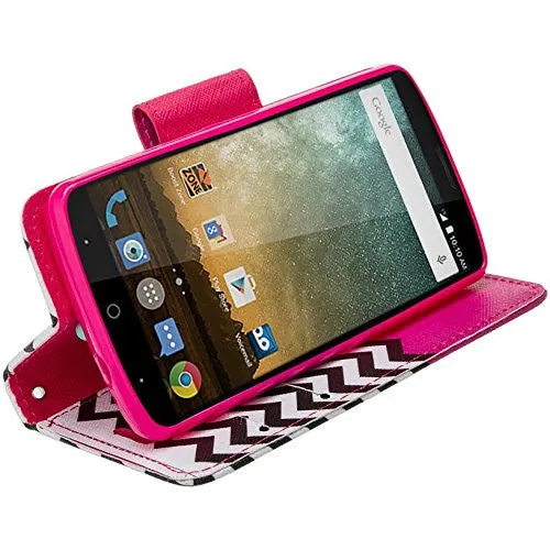 ZTE Ultra Case | ZTE Quest | ZTE Uhura Case, Wrist Strap Magnetic Flip Fold[Kickstand] Pu Leather Wallet Case with ID & Credit Card Slots for ZTE Ultra/Quest/Uhura - Hot Pink Anchor