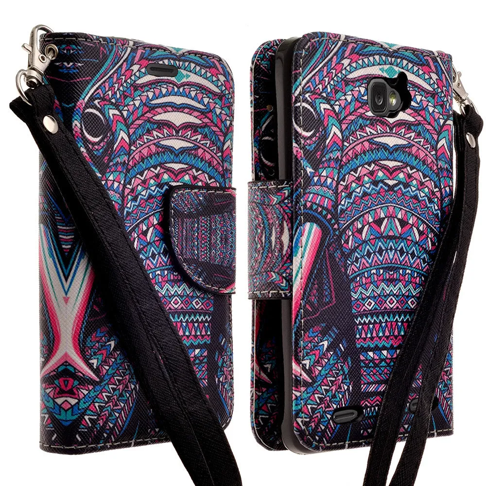 ZTE Zephyr Case, Wrist Strap Magnetic Fold[Kickstand] Pu Leather Wallet Case with ID & Credit Card Slots for ZTE Zephyr - Tribal Elephant