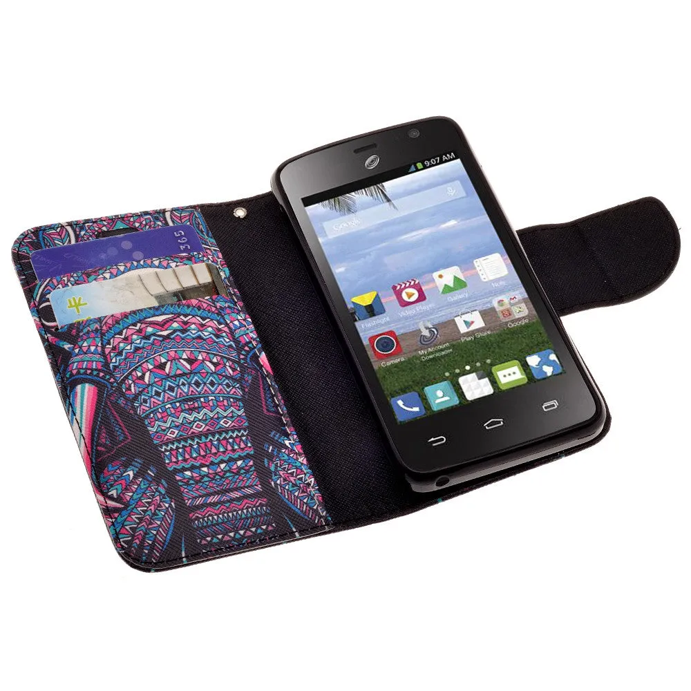 ZTE Zephyr Case, Wrist Strap Magnetic Fold[Kickstand] Pu Leather Wallet Case with ID & Credit Card Slots for ZTE Zephyr - Tribal Elephant